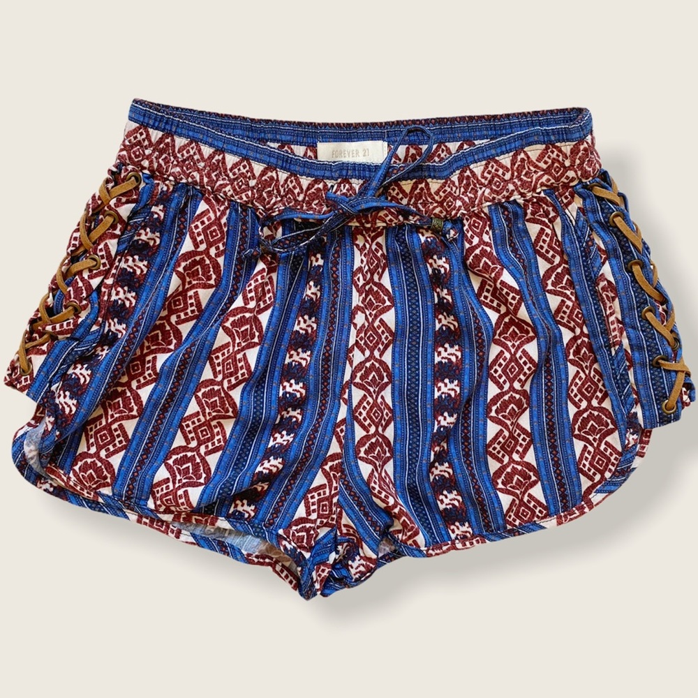 Forever 21 Aztec Printed Pull-On Shorts with Suede Trim